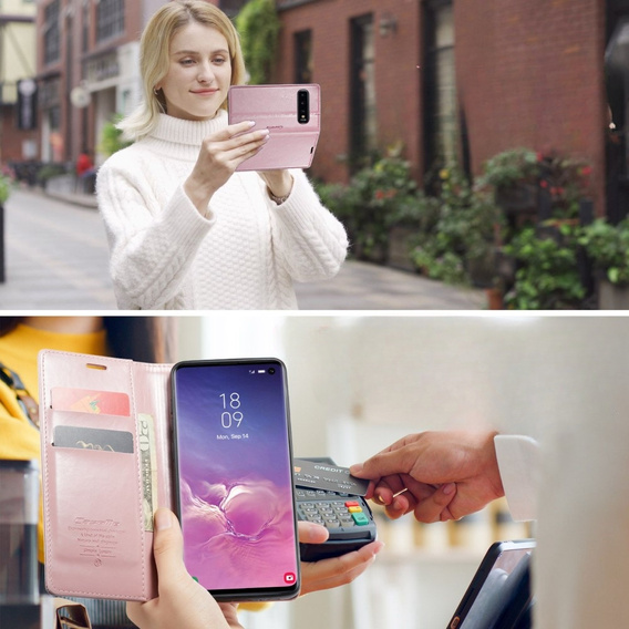 CASEME flipové puzdro pre Samsung Galaxy S10+ Plus, Waxy Textured, ružové