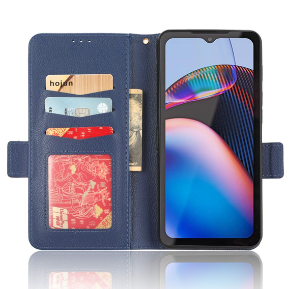 Klapkové puzdro pre Cat S75 5G, Wallet Litchi Magnet, tmavomodré