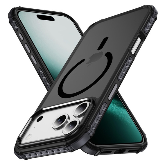 Matné puzdro pre iPhone 17 Pro Max, pancierované, pre MagSafe, dymové s čiernymi stranami