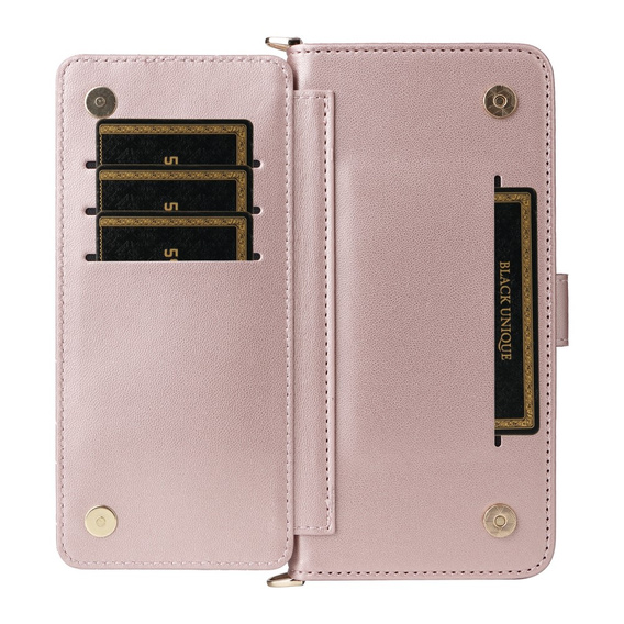 Puzdro s chlopňou pre Oppo Reno 13 5G, Crossbody Leather Wallet, ružové