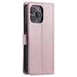 Puzdro s chlopňou pre iPhone 16 Pro Max, Rhombus Crossbody Leather, ružové rose gold