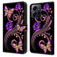 Klapkové puzdro pre Xiaomi Redmi Note 12 4G, Wallet, flowers & butterfly, biele