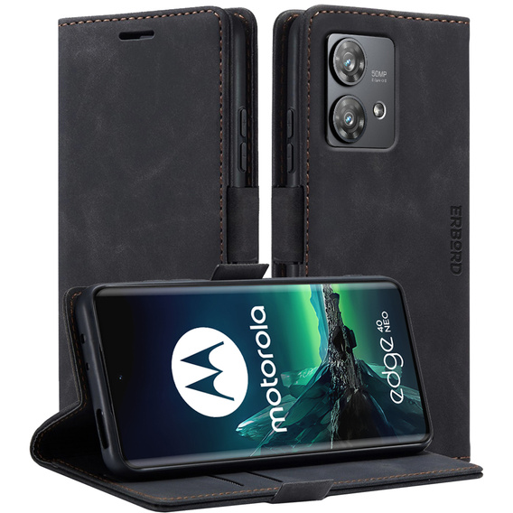 Puzdro pre Motorola Edge 40 Neo, ERBORD Vintage, peňaženka s chlopňou, čierne