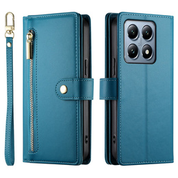 Klapkové puzdro pre Xiaomi 14T Pro, Wallet Zipper Pocket, modré