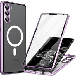 Magnetické puzdro Dual Glass MagSafe pre Samsung Galaxy S23+ Plus, fialové