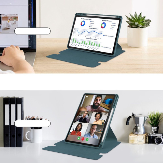 Puzdro s klávesnicou pre Lenovo Tab M11, Rotary 360° Leather, tmavozelené