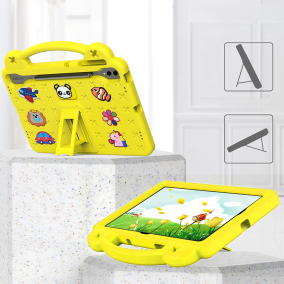 Detské puzdro pre Samsung Galaxy Tab S9 FE+ Plus, Cute Patterns, so stojanom, žlté