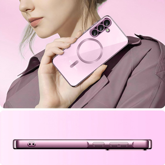 Puzdro pre Samsung Galaxy A56, Electro MagSafe, ružové rose gold + sklo na displej
