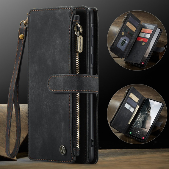 CASEME puzdro pre Samsung Galaxy A56 5G, Leather Wallet Cash and Card Slots, s remienkom, čierne