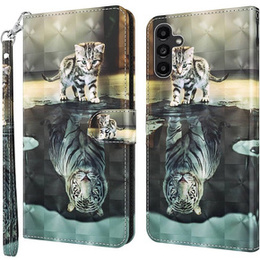 Klapkové puzdro pre Samsung Galaxy A14 4G/5G, Wallet, Cat & Tiger, sivé