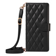 Puzdro s chlopňou pre iPhone 16E, Rhombus Crossbody Leather, čierne