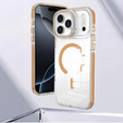 Puzdro pre iPhone 17 Pro Max, pre MagSafe, so stojanom, priehľadné so zlatými vložkami