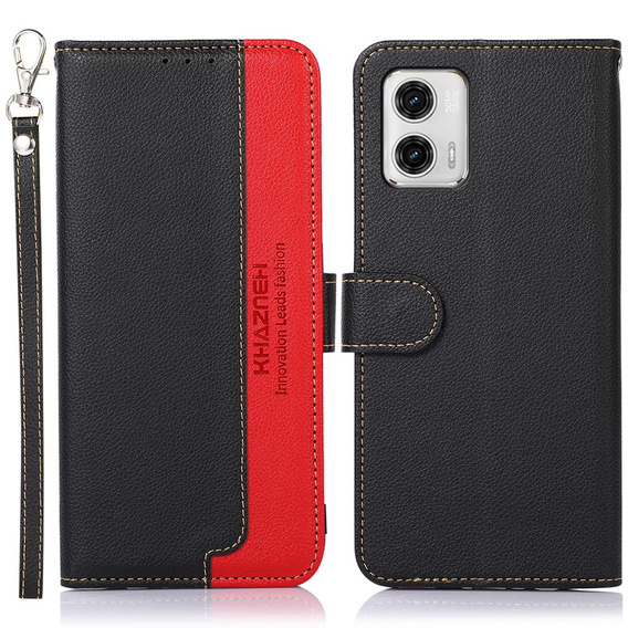 Klapkové puzdro pre Motorola Moto G73 5G, KHAZNEH RFID, čierne / červené