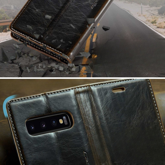 CASEME flipové puzdro pre Samsung Galaxy S10+ Plus, Waxy Textured, káva