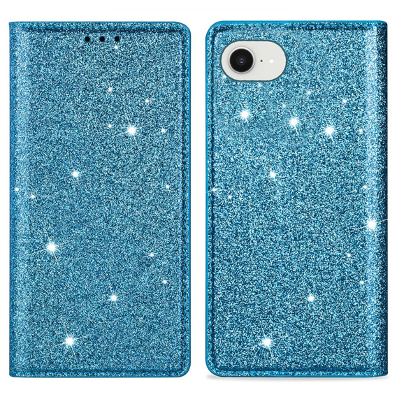 Flipové puzdro na iPhone 16E, Card Slot Glittery, modré