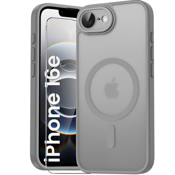 Puzdro pre iPhone 16E, pre MagSafe, ERBORD Matt Case, titánovo šedá + sklo na displej