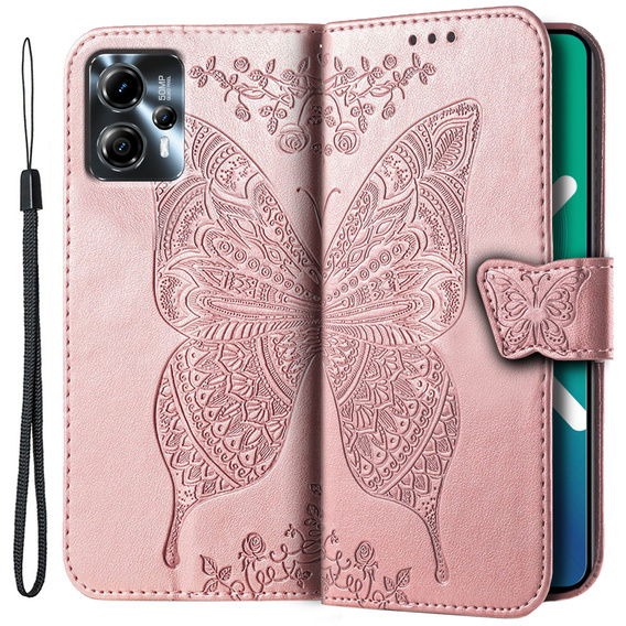 Klapkové puzdro pre Motorola Moto G23 4G / G13 4G, Butterfly, ružové rose gold