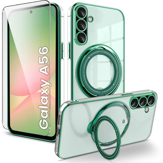 Magnetické puzdro pre Samsung Galaxy A56, pre MagSafe, zelený + sklo 9H