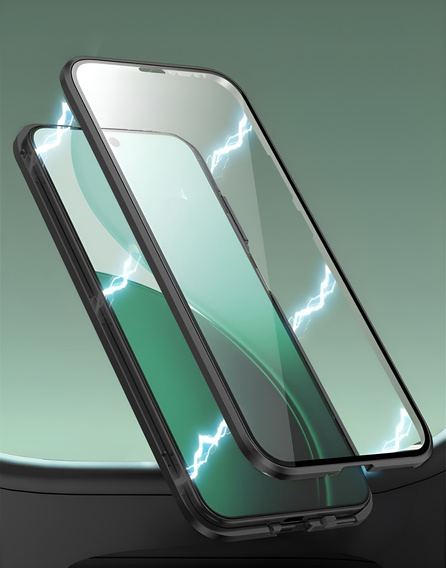 Puzdro pre Oppo Reno 14, magnetické dvojité sklo, priehľadné s čiernymi stranami