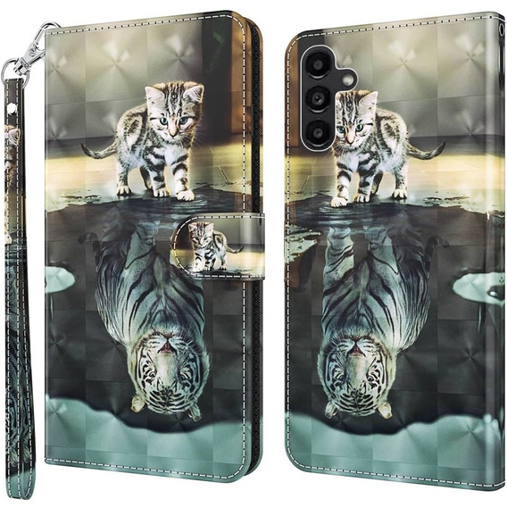 Klapkové puzdro pre Samsung Galaxy A14 4G/5G, Wallet, Cat & Tiger, sivé