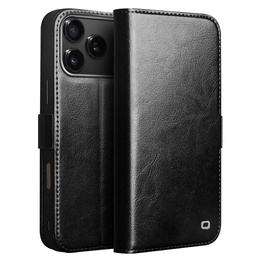 QIALINO Flipové puzdro z pravej hovädzej kože pre iPhone 17 Pro, čierne