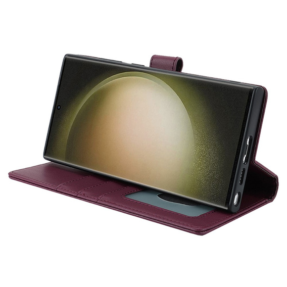 Puzdro s chlopňou pre Samsung Galaxy S23 Ultra, peňaženkové, pre MagSafe, bordové