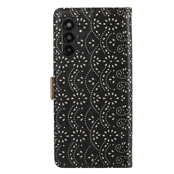 Klapkové puzdro pre Samsung Galaxy A35 5G, Wallet Pocket Zipper Lace, čierne