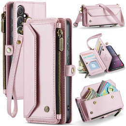Puzdro CASEME pre Samsung Galaxy S24 FE, RFID Leather Wallet, s popruhom cez rameno, ružové