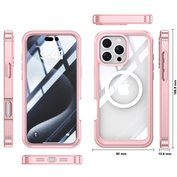 Puzdro pre iPhone 16 Pro Max, Shockproof, so sklom, pre MagSafe, ružové