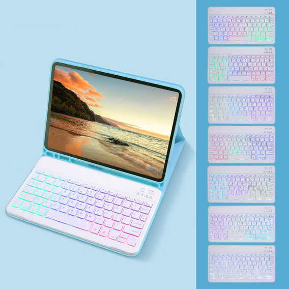 Puzdro s podsvietenou bluetooth klávesnicou pre iPad 10.9 2022 (10 gen.), modré