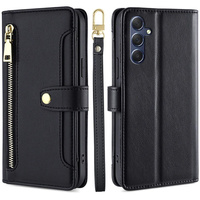 Klapkové puzdro pre Samsung Galaxy A16, Wallet Zipper Pocket, čierne