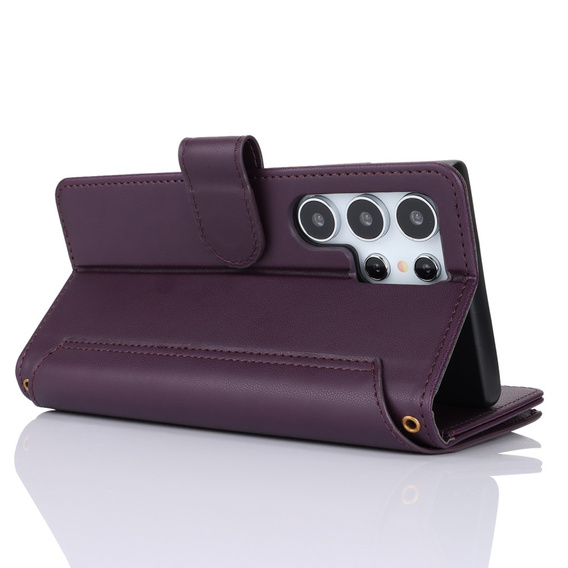 Klapkové puzdro pre Samsung Galaxy S24 Ultra, Wallet Zipper Pocket RFID, s popruhom cez rameno, čierne