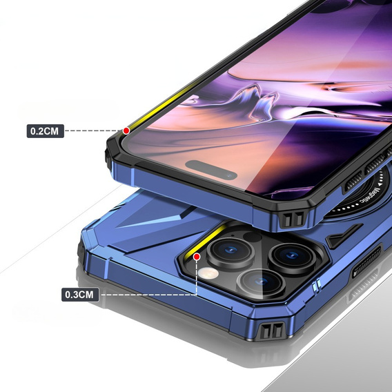 Puzdro pre iPhone 16 Pro Max, pancierované so stojanom a rukoväťou, modré