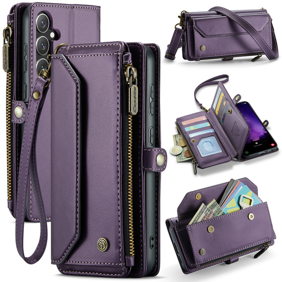 Puzdro CASEME pre Samsung Galaxy S25 FE, RFID Leather Wallet, s popruhom cez rameno, fialové