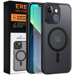 Puzdro pre iPhone 13, pre MagSafe, ERBORD Matt Case, čierny + sklo na displej
