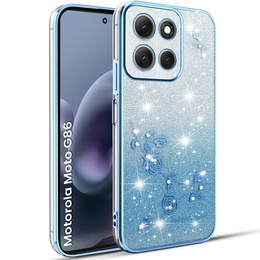 Puzdro pre Motorola Moto G86 5G, Glitter Flower, modré