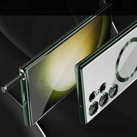 Puzdro pre Samsung Galaxy S24 Ultra, Electro MagSafe, zelený+ Plné lepidlo keramické sklo