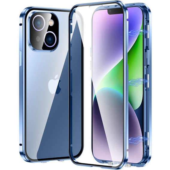 Puzdro pre iPhone 15, Magnetic Dual Glass, modré