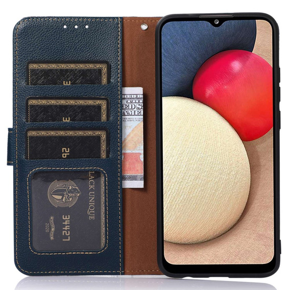 Flipové puzdro pre OnePlus 12 5G, KHAZNEH RFID, modrá / hnedá