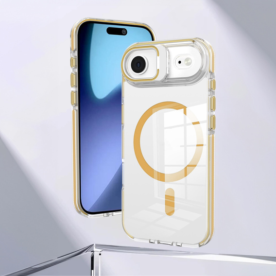 Puzdro pre iPhone Air, pre MagSafe, so stojanom, priehľadné so zlatými vložkami