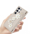 Puzdro pre Samsung Galaxy S24 Ultra, Leather Flower Card Slot, béžové