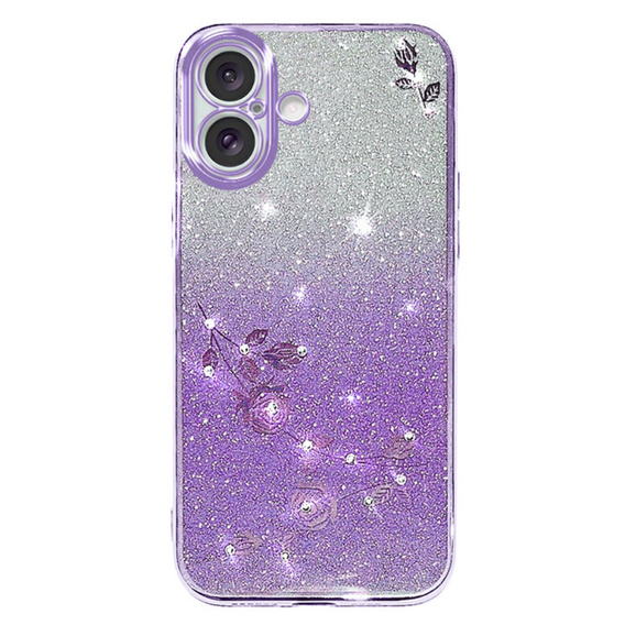 Puzdro pre iPhone 16, Glitter Flower, fialové