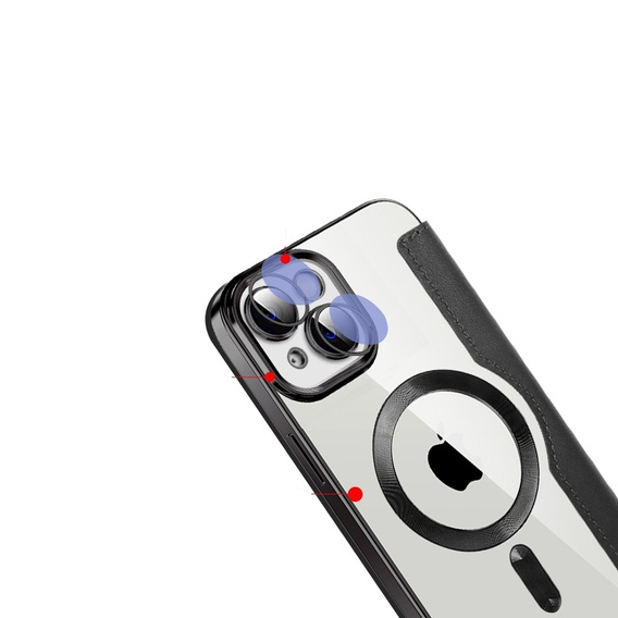 Klapkové puzdro pre iPhone 14, RFID Wallet MagSafe CamShield, čierne