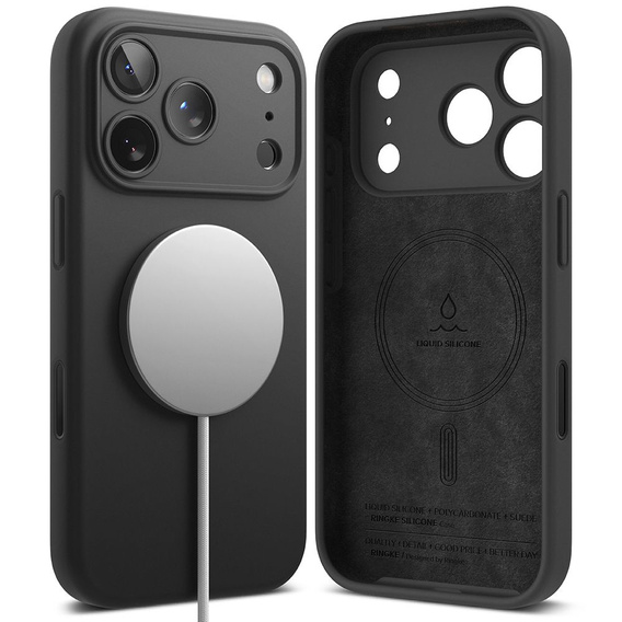 Puzdro Ringke pre iPhone 17 Pro Max, silikónové magnetické puzdro MagSafe, čierne