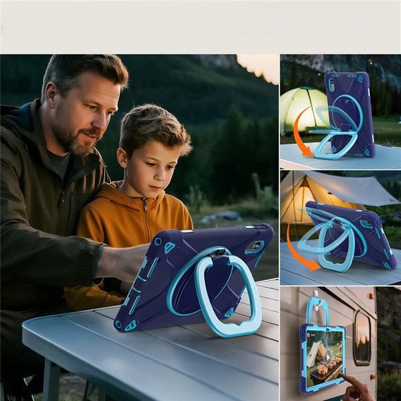 Detské puzdro pre Lenovo Tab M11, pancierované s popruhom, námornícka modrá / zelená