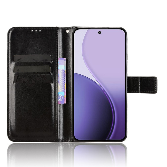 Klapkové puzdro pre Oppo Reno 14, textúrované Crazy Horse, čierne