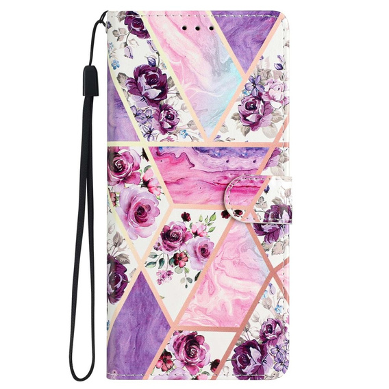 Klapkové puzdro pre Samsung Galaxy A25 5G, Wallet, marble & flowers, ružové + 9H sklo