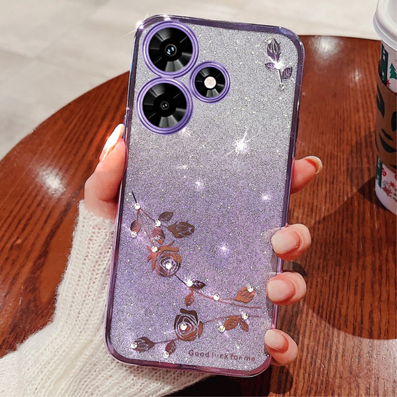 Puzdro pre Infinix Hot 30, Glitter Flower, fialové