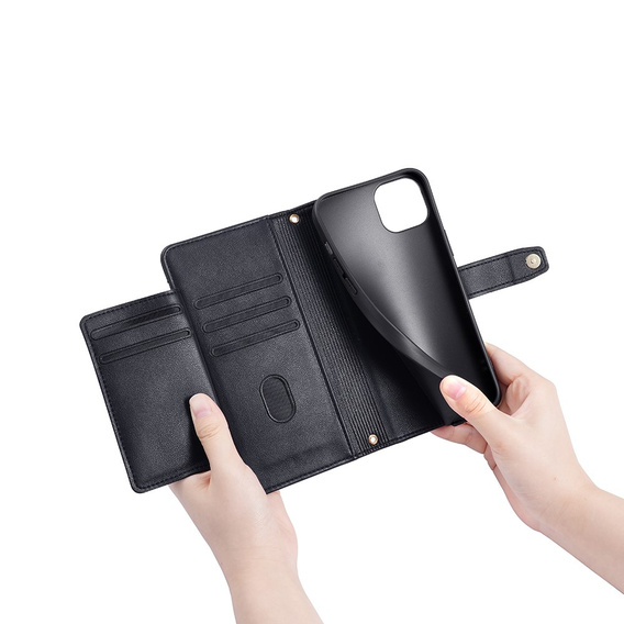 Klapkové puzdro pre iPhone 15 Pro, Wallet Zipper Pocket, čierne