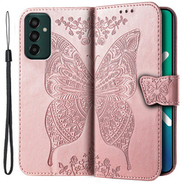 Klapkové puzdro pre Samsung Galaxy M13, Butterfly, ružové rose gold